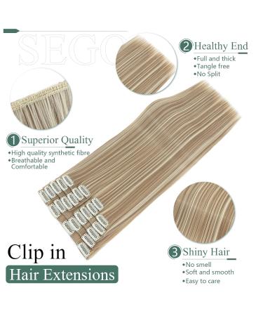 SEGO 12 Tress Extensions - Real Hair Clip-In Extensions 55cm 180g - Sandy Blonde & Blonde Bleach - Affordable Full Head Solution - Buy Online on GoSupps.com