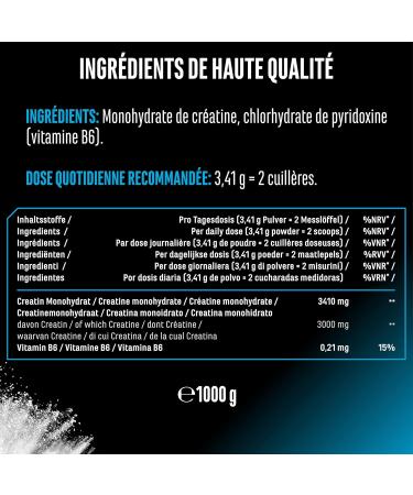 Cr atine Monohydrate en Poudre 1000 g Cr atine Monohydrate Microfine Tr s Soluble et Fortement Dos e Sans Additifs inutiles Vegan 293 Portions - Buy Online on GoSupps.com