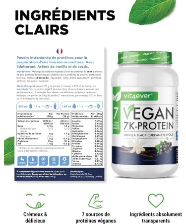 Vegan 7K Protein - 1kg - Vanilla Blackcurrant - Purely vegetable protein powder with proteins from rice almond soy peas h - Buy Online on GoSupps.com