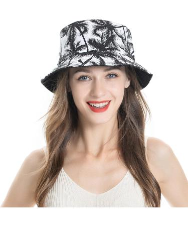 ZLYC Unisex Palm Tree Black Bucket Hat - Summer Travel Fisherman Cap for Women Men Teens - Buy Online on GoSupps.com