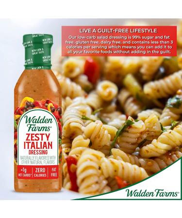 Walden Farms Zesty Italian Dressing 12 oz - Sugar Free, 0g Net Carbs, Fresh & Delicious Salad Topping with Sweet & Tangy Flavor - Buy Online on GoSupps.com
