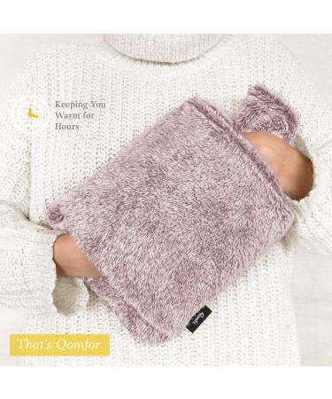 Qomfor Hot Water Bottle with Premium Faux Fur Cover - 1.8l Large - Pain Relief for Neck, Shoulders, Hands and Feet - Kangaroo Pocket - Cosy Nights - Plum - Buy Online on GoSupps.com
