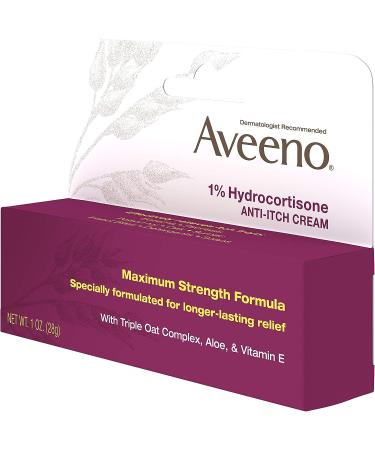 Aveeno Maximum Strength 1% Hydrocortisone Anti-Itch Cream - 1 Oz | Eczema, Psoriasis, Insect Bites Relief - Buy Online on GoSupps.com