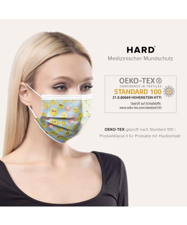 German-Made 100 Piece Disposable Face Masks | Type IIR & CE Certified | Triple Layer Filtration | Elastic Earloops | Smiley Design - Buy Online on GoSupps.com