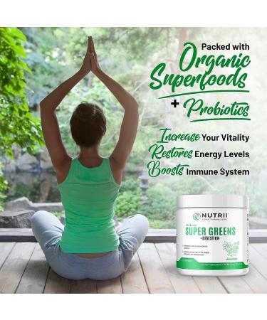 Nutrii Organic Green Immunity Superfood Powder - Daily Formula with Turmeric, Probiotics & Ashwagandha - Lemon-Mint Flavor | Boost Energy & Digestion - Buy Online on GoSupps.com