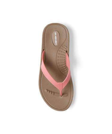 OKABASHI Women's Breeze Flip Flop (Toffee/Coral ML) | Contoured Footbed w/Arch Support for All-Day Comfort | Slip-Resistant & Waterproof | Sustainably Made in The USA