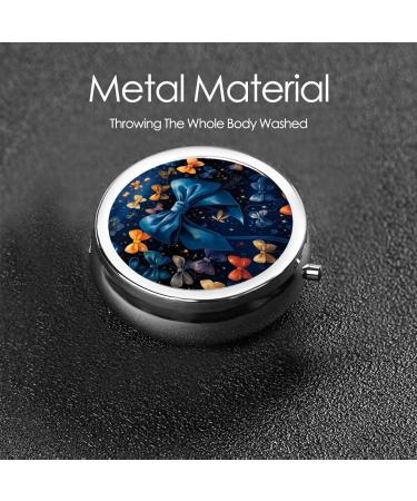 Blue Bow Portable Metal Pill Box - Round Mini 3-Compartment Design for Small Pills - Perfect for Travel - Black - Buy Online on GoSupps.com