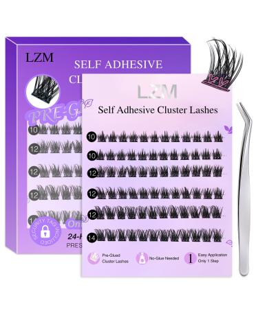 Self Adhesive Eyelashes Pre-glued - Eyelashes 10-14mm D Curl Volume Lashes Individual Lash Extension Kit with Lash Tweezers 15