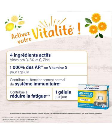JUVAMINE - VITAMIN D 2000 IU - Immunity - Vitality - Vitamin B12 Vitamin C Vitamin D3 And Zinc - 1 Month Program - 30 Capsules - Made in France - Buy Online on GoSupps.com