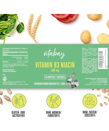 Vitabay Vitamin B3 Niacin 500mg - 180 Vegan Capsules (2 Pack) | High Dose Flush Free Lab Tested Premium Quality - Buy Online on GoSupps.com