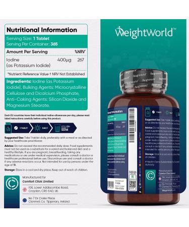 Iodine Tablets 400MCG - 365 Vegan Tablets (1 Year Supply) - UK Made - Buy Online on GoSupps.com