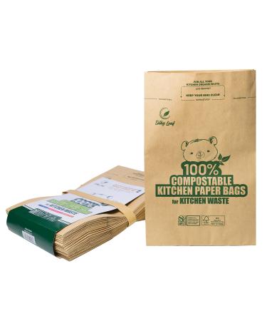 Silky Leaf 30 Pack Kitchen Compost Bags for Food Scraps & Waste- 100% Biodegradable, Small Compostable Bags- Plant Based Kraft Paper Compost Bag- Leak-Resistant Food Waste Bags Compostable- 2.4 Gallon