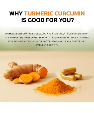 Turmeric Curcumin Supplement - 2160 mg with 95% Curcuminoids - Turmeric Supplement for Joint Comfort Mobility and Antioxidant Support - 60 Capsules - Buy Online on GoSupps.com