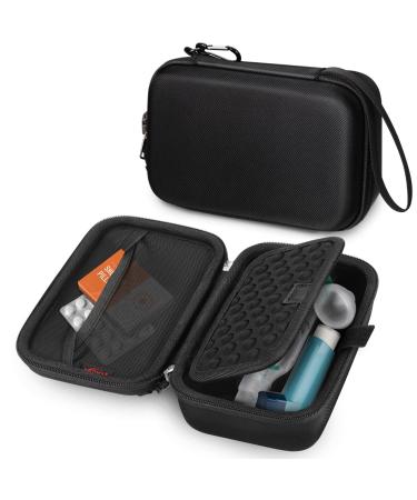 MEDMAX Hard Shell Case for Asthma Inhaler, Protective Portable Shockproof Anti-Scratch Medicine Travel Carrying Case with Clip and Handle Strap Compatible with Chamber Inhaler Spacer Masks, Black