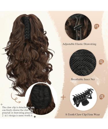 Sofeiyan 13 Inch Curly Ponytail Extension Claw Clip in Hairpiece for Women - Dark Brown Mix Golden Auburn - Buy Online on GoSupps.com