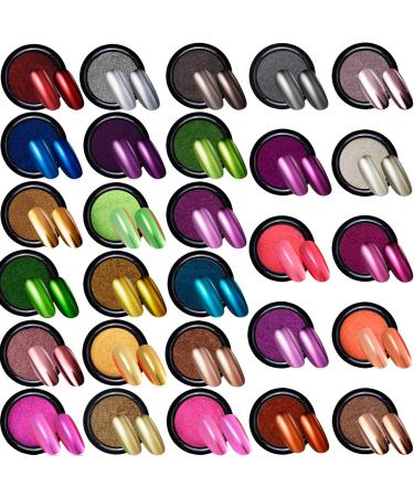 DuuFin 28 Colors Chrome Nail Powder for Mirror Effect Nails Art - Includes 28 Pcs Eyeshadow Sticks - 1g/Jar - Buy Online on GoSupps.com