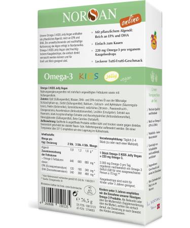 Norsan Omega 3 Vegan Kids Jelly 45 High Dose Chewing Gel Drops | 220mg Omega 3 EPA & DHA | Delicious Tutti-Frutti Flavor | Vegan Omega 3 for Kids - Buy Online on GoSupps.com