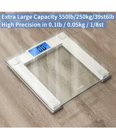Vitafit 550lb Smart Digital Bathroom Scale with BMI Tracking via App | Extra-High Capacity, 8mm Tempered Glass, Step-On Design | Blue Backlit LCD Display | Silver - Buy Online on GoSupps.com
