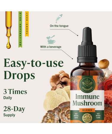 HERBAMAMA Super Immune Mushroom Supplement - Vegan 8-Mushroom Complex Blend with Reishi Lion's Mane Cordyceps & Chaga Extract - Non-GMO Alcohol-Free Sugar-Free Immunity Drops 28-Day Supply 2 Fl Oz (Pack of 1) - Buy Online on GoSupps.com