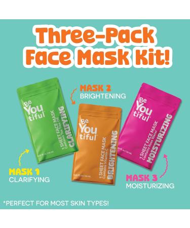BeYoutiful Facial Mask Set - Hydrating Face Masks for All Skin Types | Perfect Skin Care for Teens & Adults | 3 Masks per Box - Buy Online on GoSupps.com