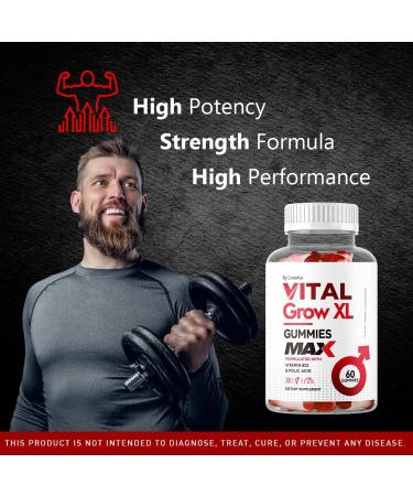 (5 Pack) Vital Grow XL Male Gummies - Men's Performance Gummies 1050MG Vital GrowXL Blend Vital Growth Gummy Advanced Formula 300 Gummies for 5 Months - Buy Online on GoSupps.com