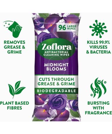 Zoflora Midnight Blooms Biodegradable Wipes Antibacterial Multi-surface Cleaning Wipes Convenient Quick Cleaning (Pack of 1 96 Wipes) - Buy Online on GoSupps.com