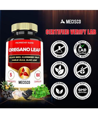 Mecisco 5in1 Oregano Capsules with Oregano Leaves and Black Seed Elderberry Garlic Bulb and Olive - Support Immune & Digestive Health for Men and Women - 60 Count for 2 Months Supply - Buy Online on GoSupps.com