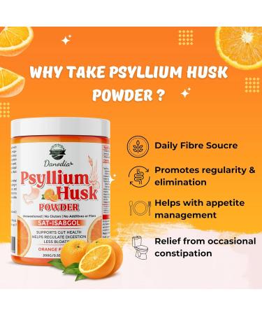 Danodia Foods Organic Psyllium Husk Powder Mild Orange Flavor, 200g (8.8oz) | Sat-Isabgol with 5 Added Herbs | Unsweetened, Gluten-Free, Natural Fiber Supplement for Digestive Health - Buy Online on GoSupps.com