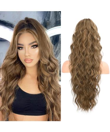 Flufymooz ponytail extension horse -tailed extension 66 cm ponytail with cord strain hair extensions curly ponytail synthetic hair part for women (dark ash blonde with highlights) 66 cm dark ashblond with highlights