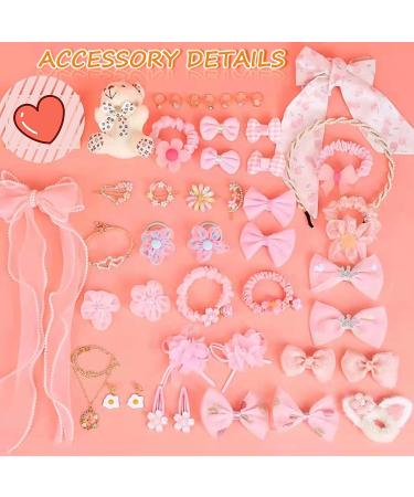 PLIOPYIK Girls Hair Accessories Set - Double Layer Jewelry Box with Hair Clips and Hair Ties (Luxury Pink) - Buy Online on GoSupps.com