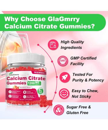 90 Count Calcium Citrate Gummies - 1200mg Calcium Gummies with Magnesium & 4 Essential Vitamins Support Bone, Muscle, Teeth, Immunity, Calcium Supplements for Women & Men, Strawberry Flavor 90 Count (Pack of 1) - Buy Online on GoSupps.com