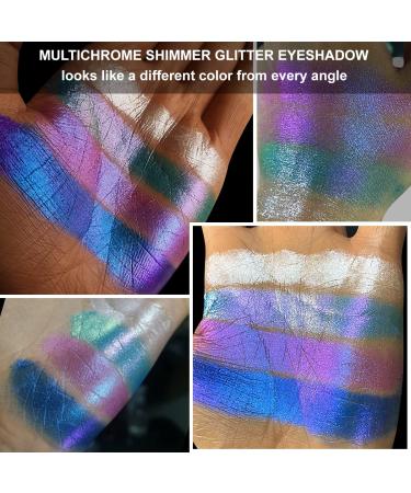Afflano Multichrome Eyeshadow Palette - Purple Blue Metallic Makeup with Chameleon Sparkle Glitter - Highly Pigmented Holographic Shadows - Buy Online on GoSupps.com
