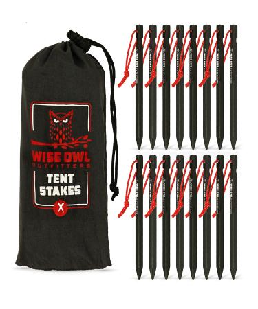 Wise Owl Outfitters Tent Stakes - Heavy Duty Camping Stakes for Outdoor Tent & Tarp - Essential Camping Accessories, Available in 12pk or 16pk Aircraft Aluminum