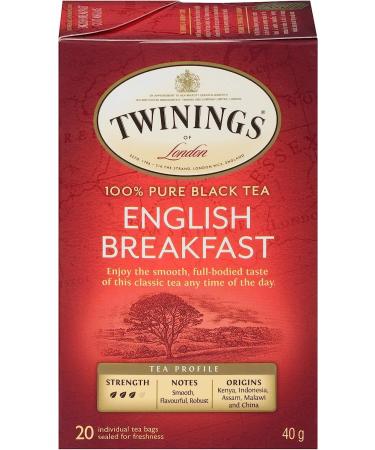 Twinings English Breakfast Individually Wrapped Tea Bags | Smooth Flavourful Black Tea | 20 Count (Pack of 6) | Enjoy Hot or Iced English Breakfast 20 Count (Pack of 6) - Buy Online on GoSupps.com