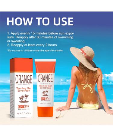 Orange Tanning Gel Sunscreen SPF 30+ Hydrating Balm-to-Oil Bronzing Formula with Coconut Oil Vitamin E & A Non-Greasy Sunblock for Smooth Glowing Skin 3.12 oz (1) - Buy Online on GoSupps.com