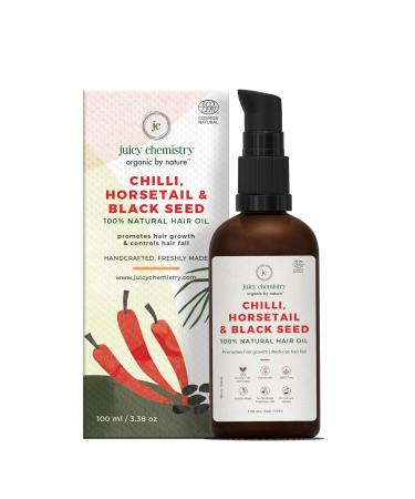 Juicy Chemistry Chilli Horsetail & Blackseed Hair Oil 100 ml | Enriched with Rosemary Oil for Hair Growth & Kalonji Oil to Control Hair Fall | For Healthy Hair| Dermatologically Tested