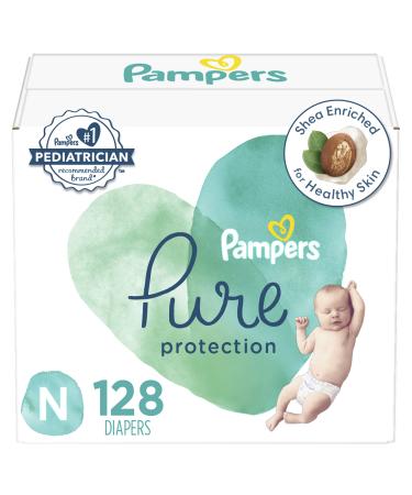 Diapers Size 0, 128 Count - Pampers Pure Protection Disposable Baby Diapers, Hypoallergenic and Unscented Protection, Enormous Pack (Packaging May Vary) ONE Month Supply Size 0