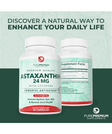 PurePremium Astaxanthin Supplements - Astaxanthin 24mg with Lycopene 50mg Antioxidants Supplement for Skin & Eye Health Normal Joint Support & Immune System Support Non-GMO - 60 Count 60 Count (Pack of 1) - Buy Online on GoSupps.com