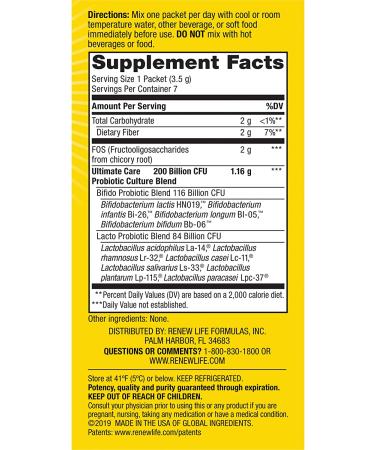 Renew Life Ultimate Flora Probiotic 200 Billion - 7 Packets (0.12 oz each) for Digestive Health - Buy Online on GoSupps.com
