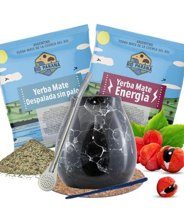 Ensemble de yerba mate avec chantillons Rio Parana | chantillons de yerba mate 50g | Calebasse bombilla et accessoires | Yerba mate argentin | Yerba mate th | Caf ine naturelle | 2x50g