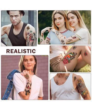 Yazhiji Waterproof Fake Tattoos: 77 Sheets for Men or Women, 17 Sheets Larger Half Arm Designs, 60 Sheets Tiny Flower Stickers for Kids - Buy Online on GoSupps.com