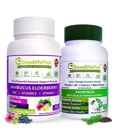 GoodlifePick Premium Moringa Capsules with Black Pepper. Moringa Oleifera Powder & 50:1 Moringa Extract for Maximum Benefits 90ct All Natural NonGMO No Rice Powder No Stearate No Silicon Vegan