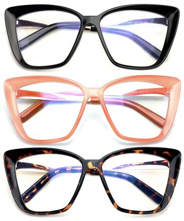 V.W.E. 3 Pairs Oversize Women Glasses Blue Light Blocking Filter UV Ray/Glare Computer 3 Assorted Pairs 0.0 x