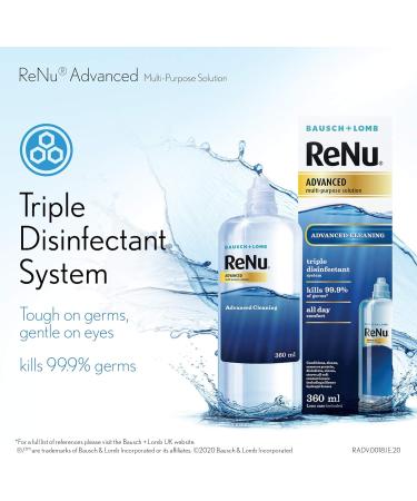ReNu Advanced Multi Purpose Contact Lens Solution More Than Clean For Soft Contact Lenses Condition Clean Remove Protein Disinfect Rinse and Store Your Lenses Lens Case Included 1 x 360 ml 1 x 360ml - Buy Online on GoSupps.com