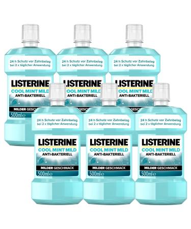 Listerine Cool Mint Mild (6 x 500 ml) antibacterial mouthwash with essential oils & without alcohol mouthwash combats bacteria perfect addition to daily dental care 500 ml (6 Pack) - Buy Online on GoSupps.com