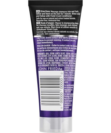 John Frieda Violet Crush Purple Shampoo for Brass Repair of Natural and Colour-Treated Blonde Hair | Neutralizes Brassiness and Yellow tones | Cool tone blonde | Purple Pigments | Travel Size (45 mL) 45 ml (Pack of 1) Mini - Buy Online on GoSupps.com