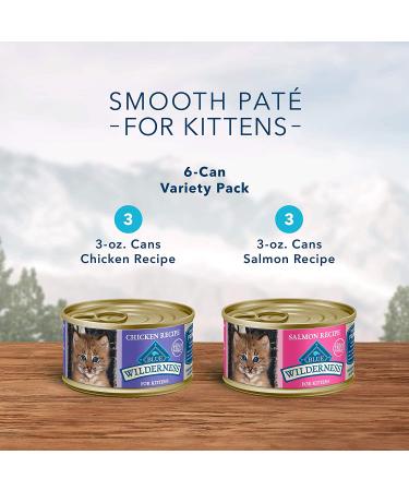 Blue Buffalo Wilderness Kitten Pate Wet Cat Food Variety Pack - Chicken & Salmon 3oz Cans (Pack of 6) - Buy Online on GoSupps.com