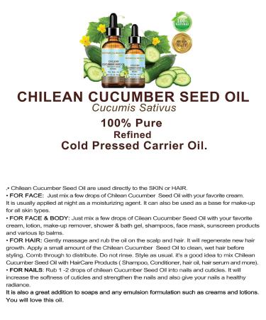 Botanical Beauty CUCUMBER SEED OIL (NOT ESSENTIAL OIL) 100% Pure Natural Refined Cold Pressed Carrier Oil 0.5 Fl oz - 15 ml for Face Skin Body Hair Nails - Buy Online on GoSupps.com