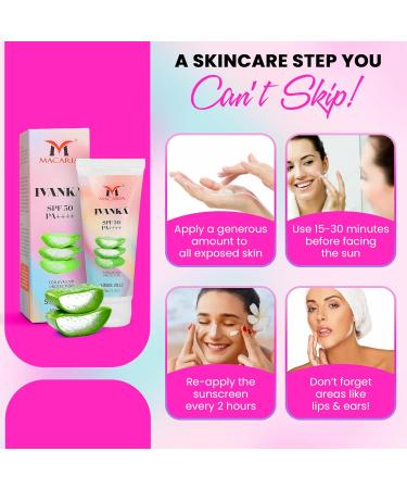 Macaria Cosmetics Ivanka SPF 50 Moisturizing Lotion for Dry Skin Cream & Face with Hyaluronic Acid Daily Aloe Vera OilFree - Buy Online on GoSupps.com