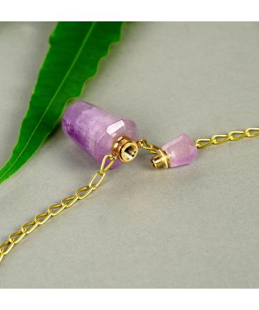 Natural Amethyst Pendant Necklace | Healing Crystal Essential Oil Diffuser for Men & Women - Gold Plated 13.5 Chain - Buy Online on GoSupps.com